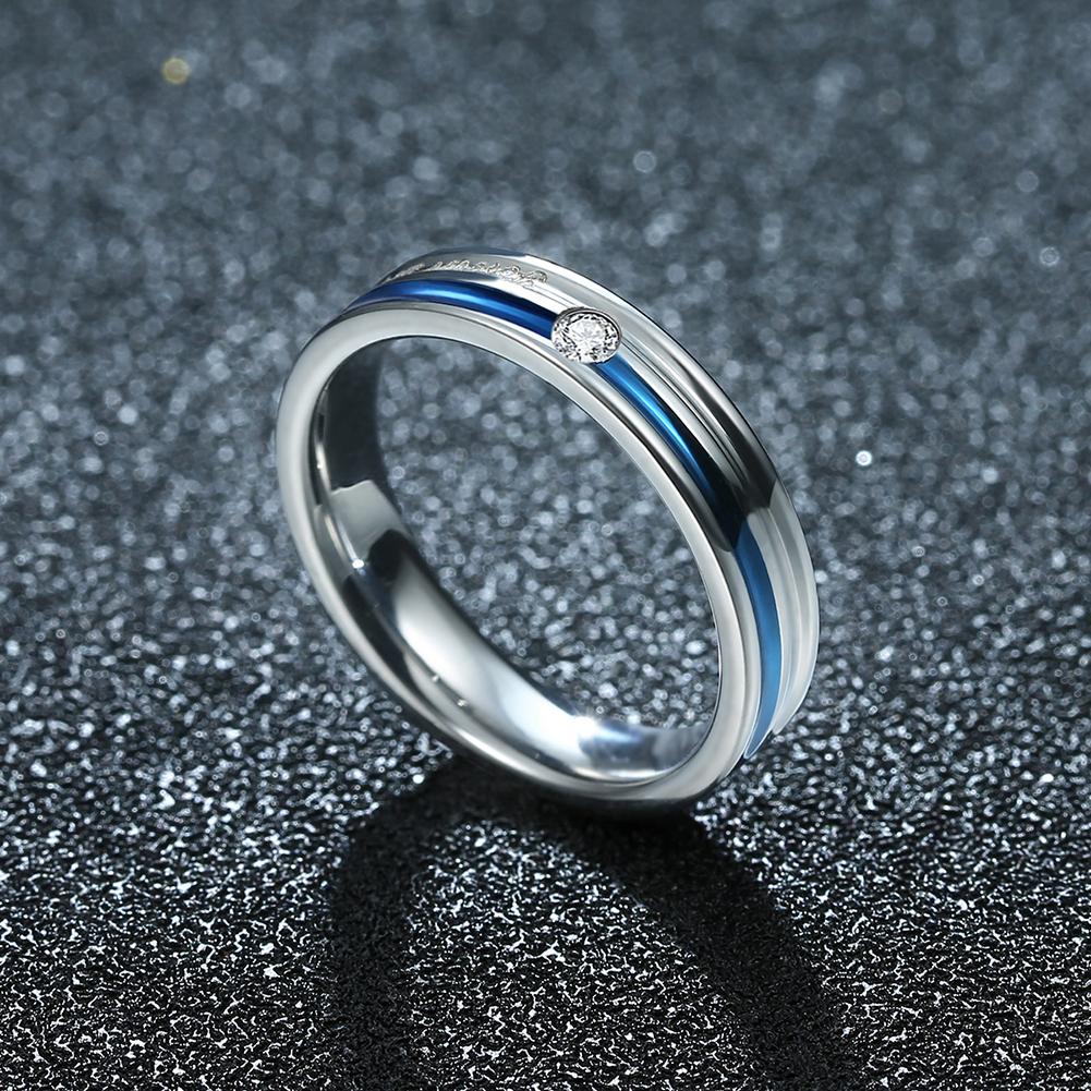 316L Stainless Steel Mini Stone Blue Plating Thin Cut Band Ring