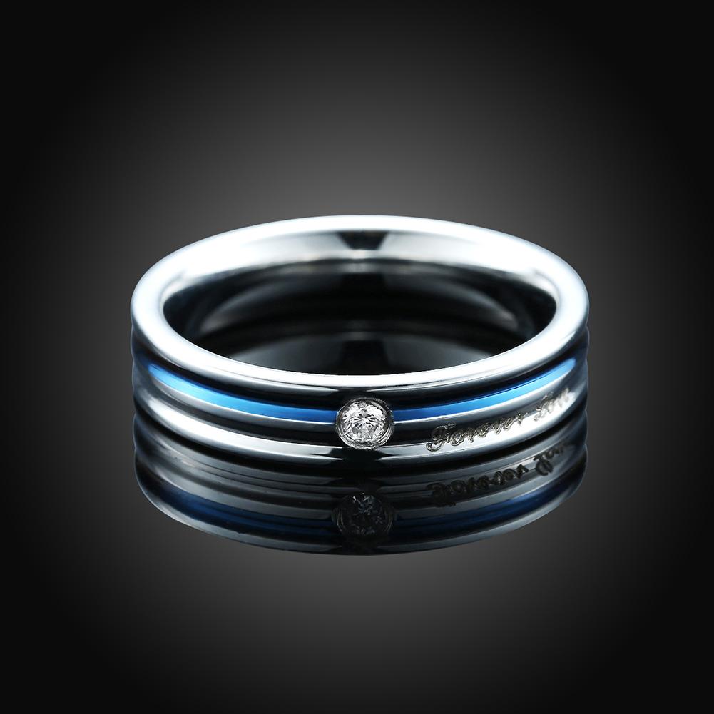 316L Stainless Steel Mini Stone Blue Plating Thin Cut Band Ring