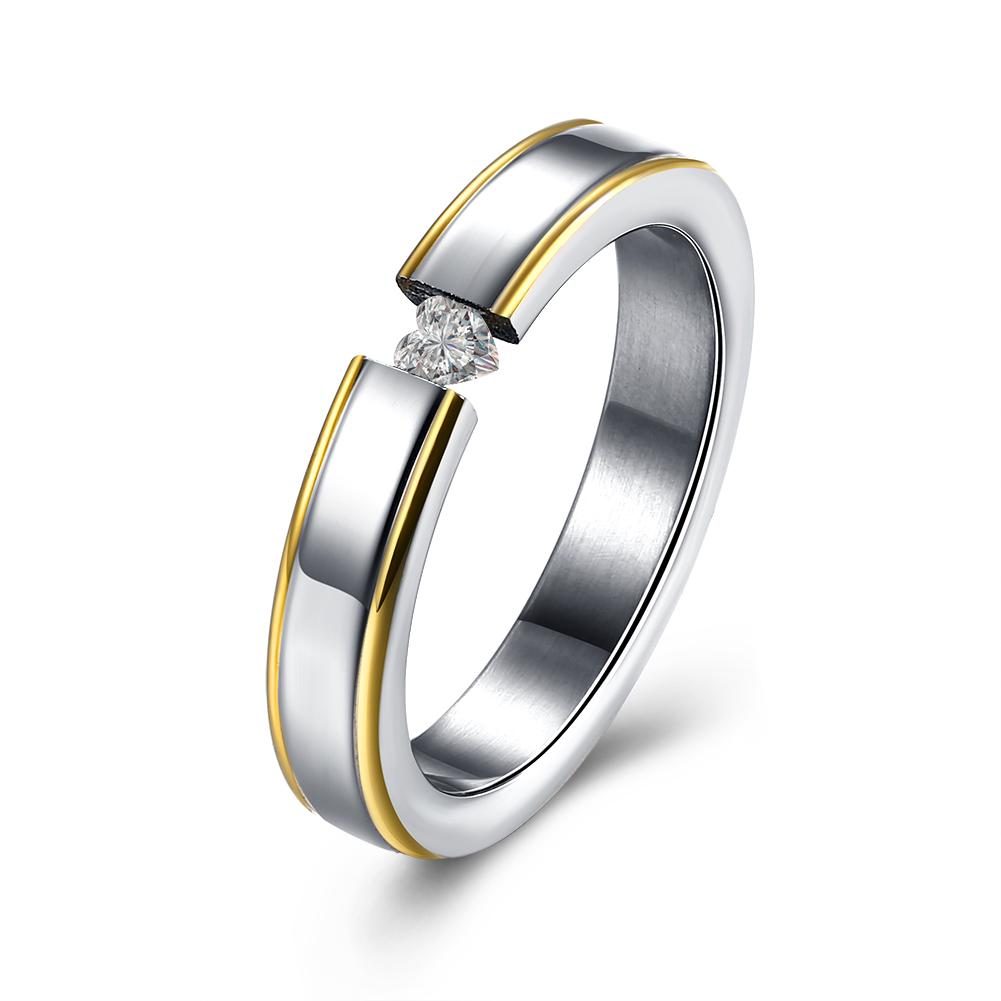 316L Stainless Steel Mini  Goldtone Lining Ring | Silver Milo