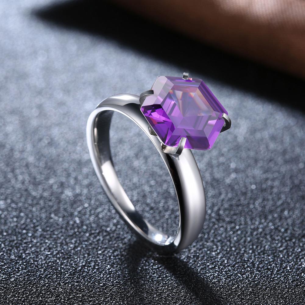 18K White Gold over Stainless Steel 1.00 Ct Purple  Crystal