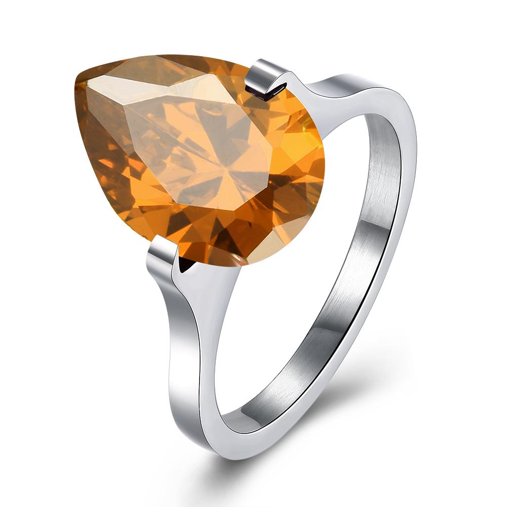 18K White Gold over Stainless Steel 1.00 Ct Orange Pear Cut  Crystal | Silver Milo