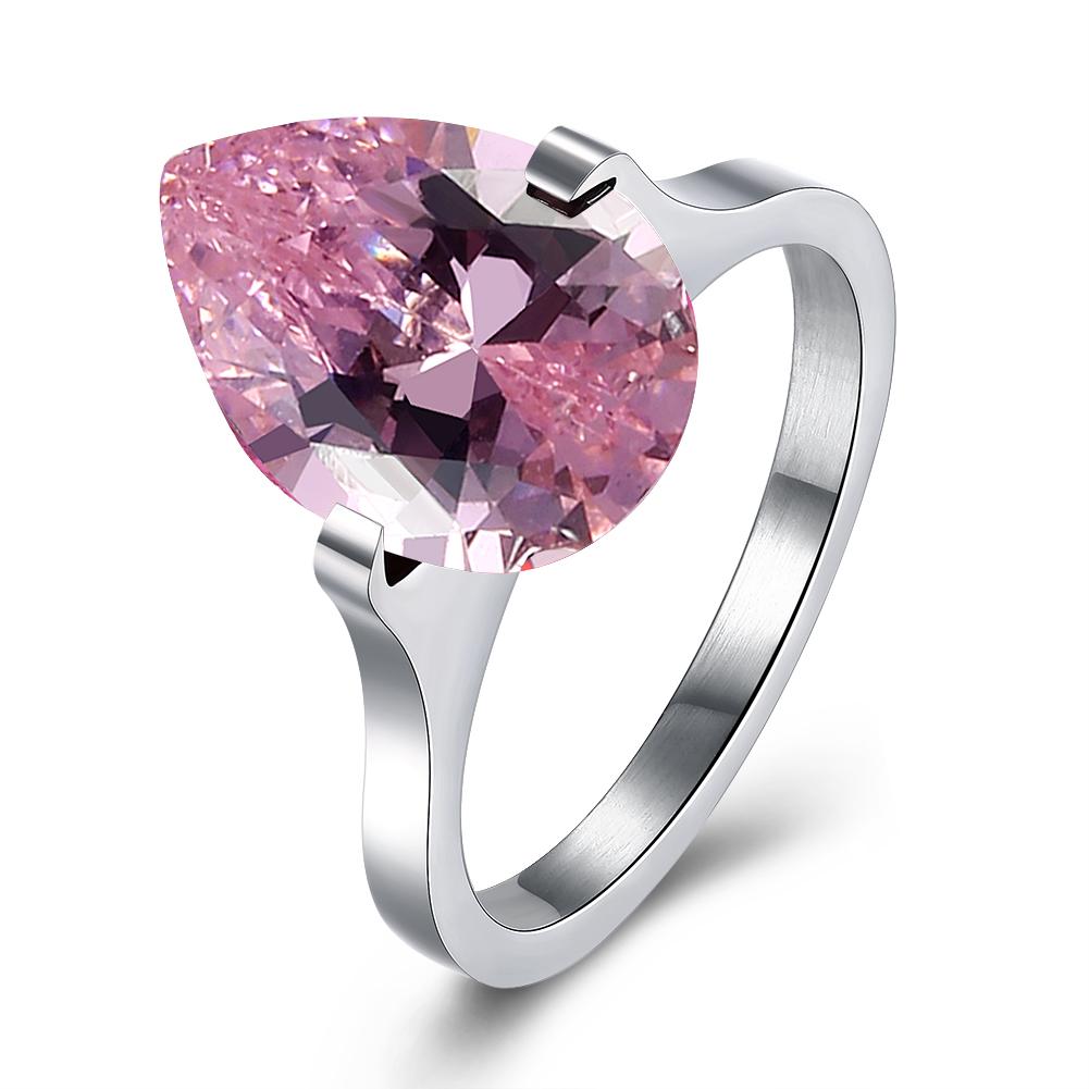 18K White Gold over Stainless Steel 1.00 Ct Pink Pear Cut  Crystal | Silver Milo