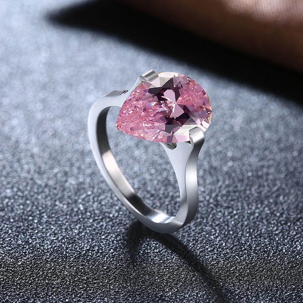 18K White Gold over Stainless Steel 1.00 Ct Pink Pear Cut  Crystal