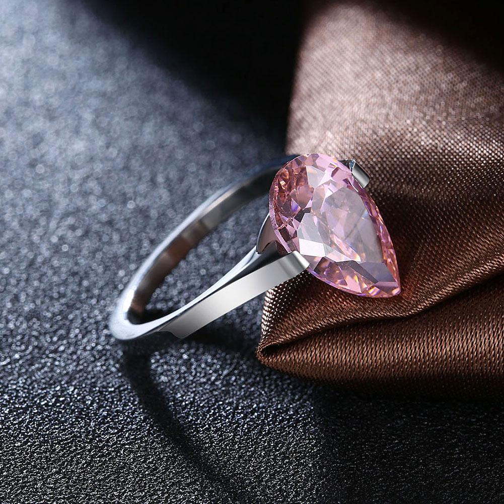 18K White Gold over Stainless Steel 1.00 Ct Pink Pear Cut  Crystal