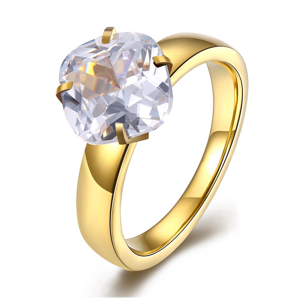 18K Gold over Stainless Steel Round Clear 1.00 Ct  Crystal Ring | Silver Milo