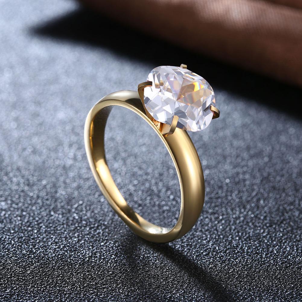 18K Gold over Stainless Steel Round Clear 1.00 Ct  Crystal Ring