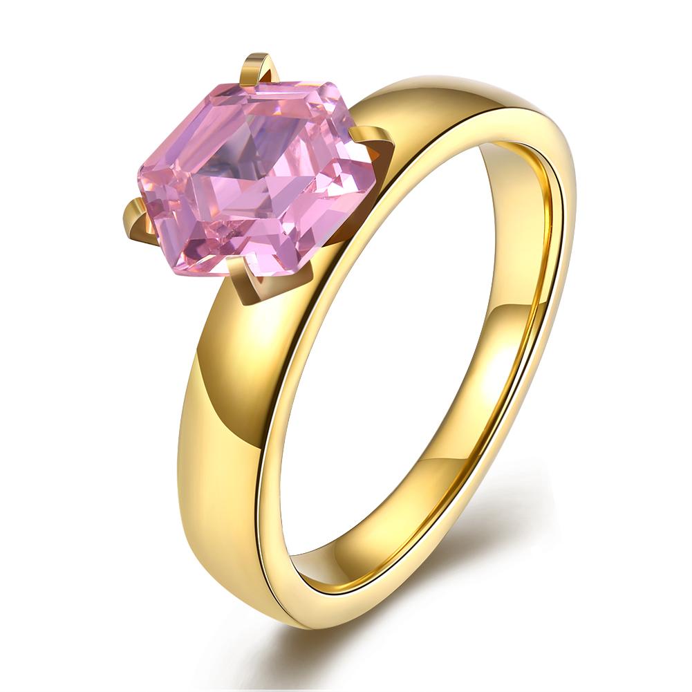 18K Gold over Stainless Steel Pink 1.00 Ct  Crystal Ring | Silver Milo