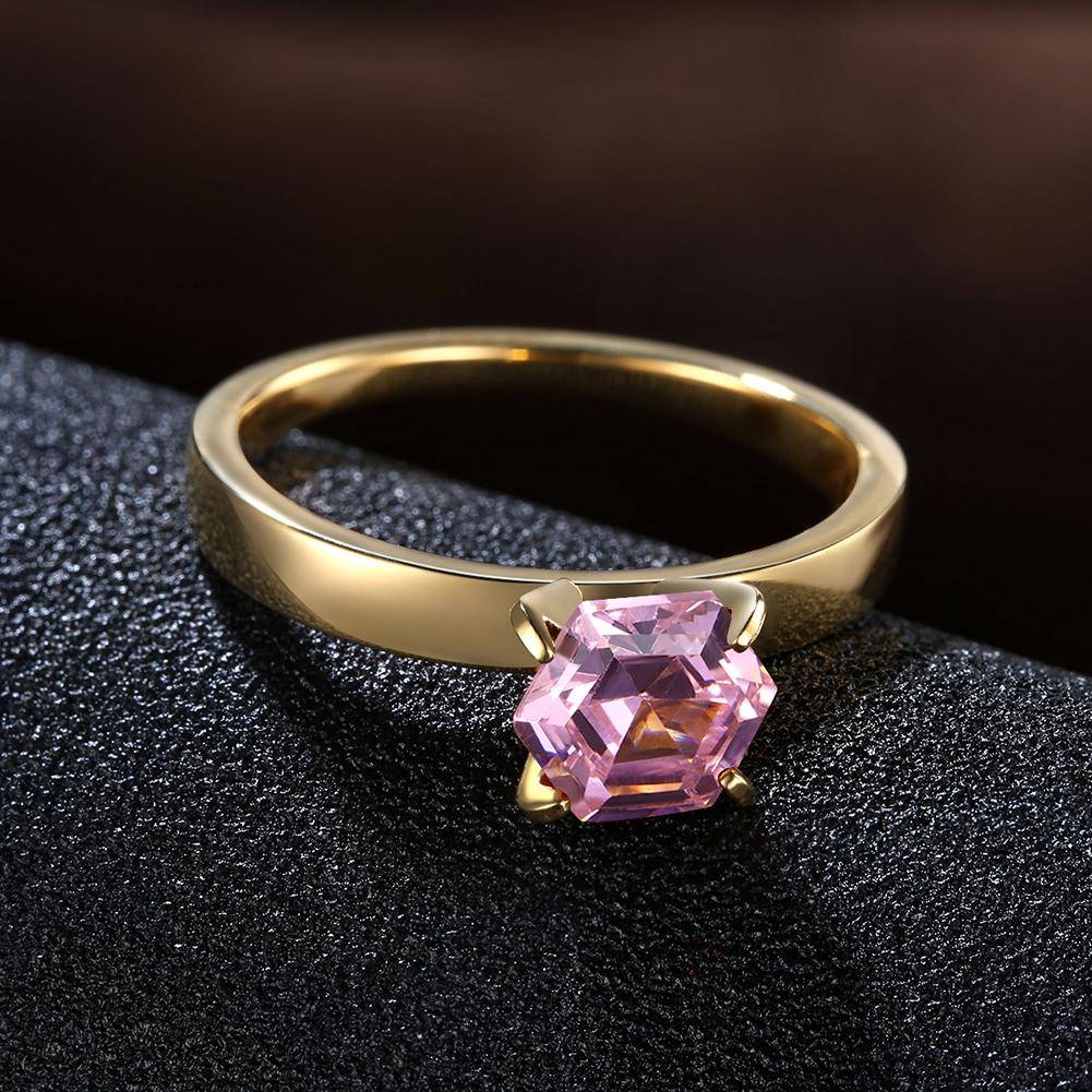 18K Gold-Plated Stainless-Steel Pink 1.00 Ct Crystal Ring