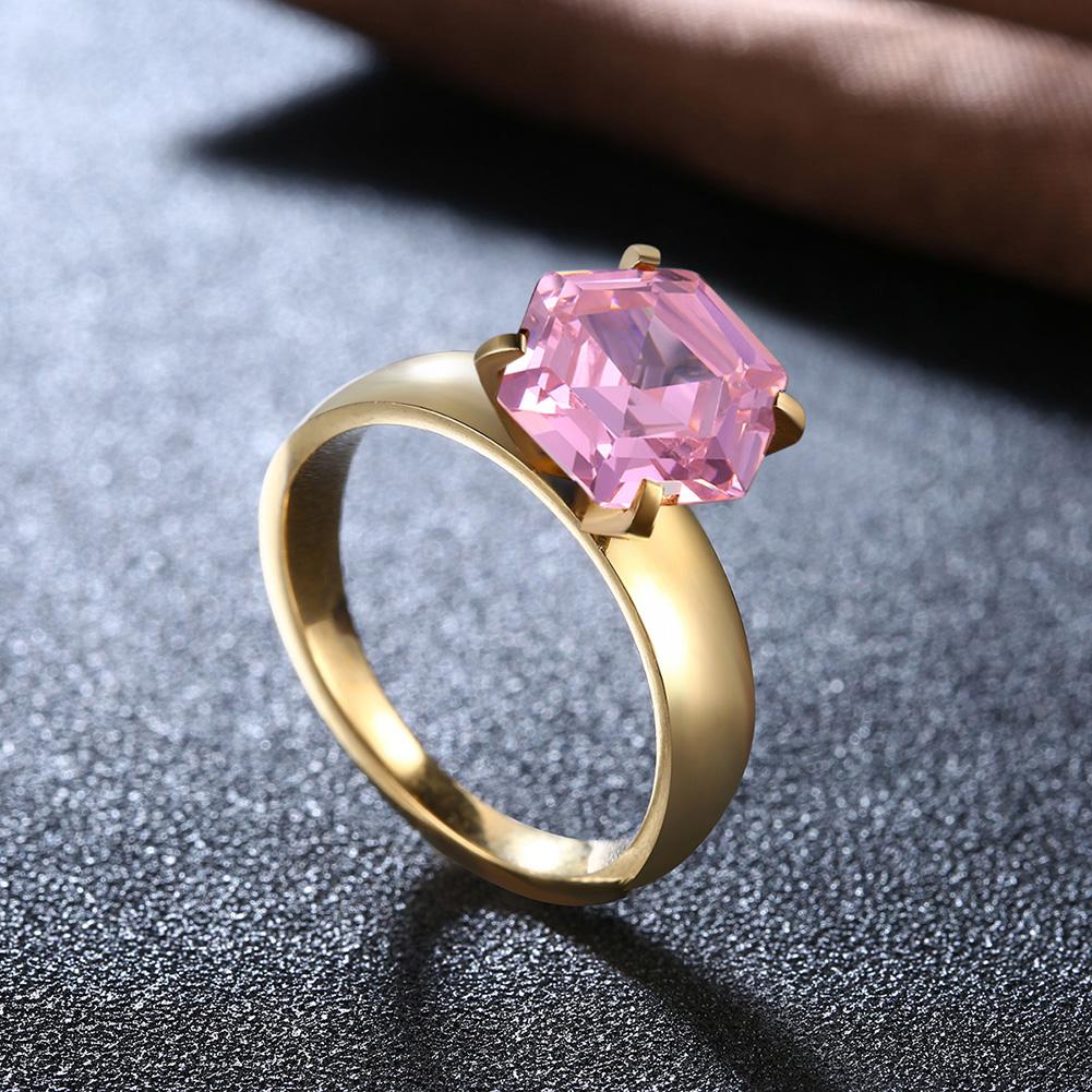 18K Gold-Plated Stainless-Steel Pink 1.00 Ct Crystal Ring