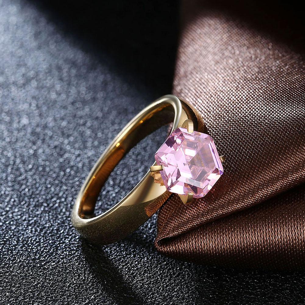 18K Gold-Plated Stainless-Steel Pink 1.00 Ct Crystal Ring