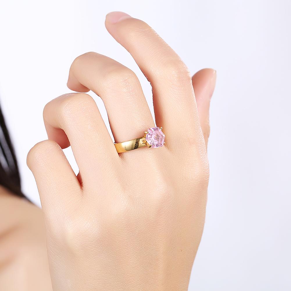 18K Gold-Plated Stainless-Steel Pink 1.00 Ct Crystal Ring