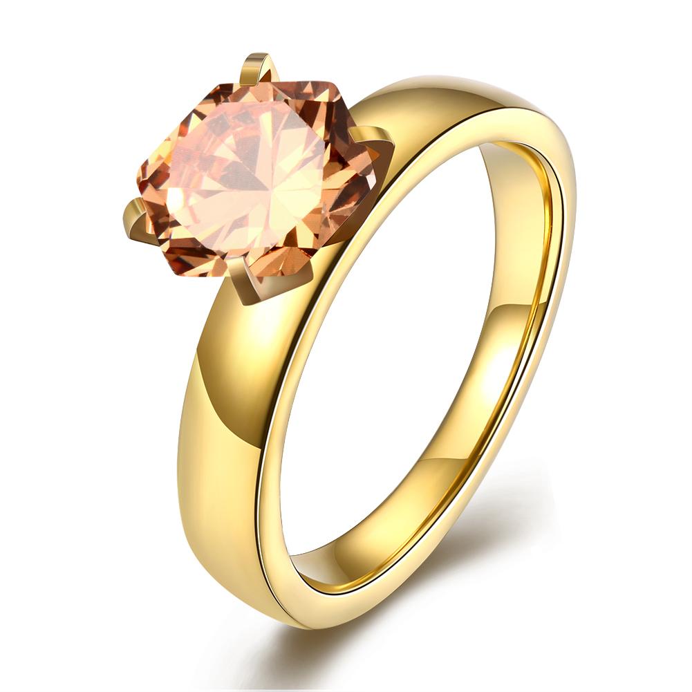 18K Gold over Stainless Steel Orange 1.00 Ct  Crystal Ring | Silver Milo