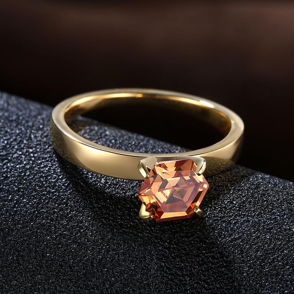 18K Gold over Stainless Steel Orange 1.00 Ct  Crystal Ring