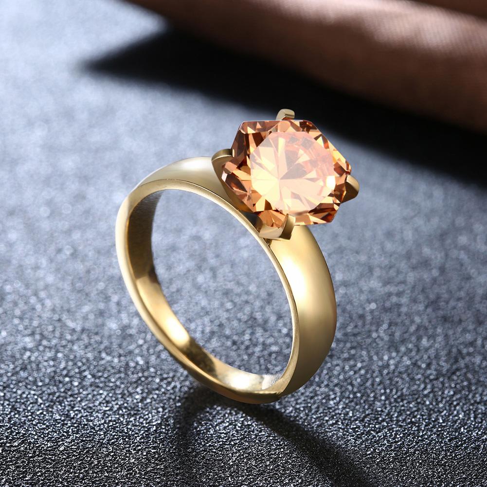 18K Gold over Stainless Steel Orange 1.00 Ct  Crystal Ring