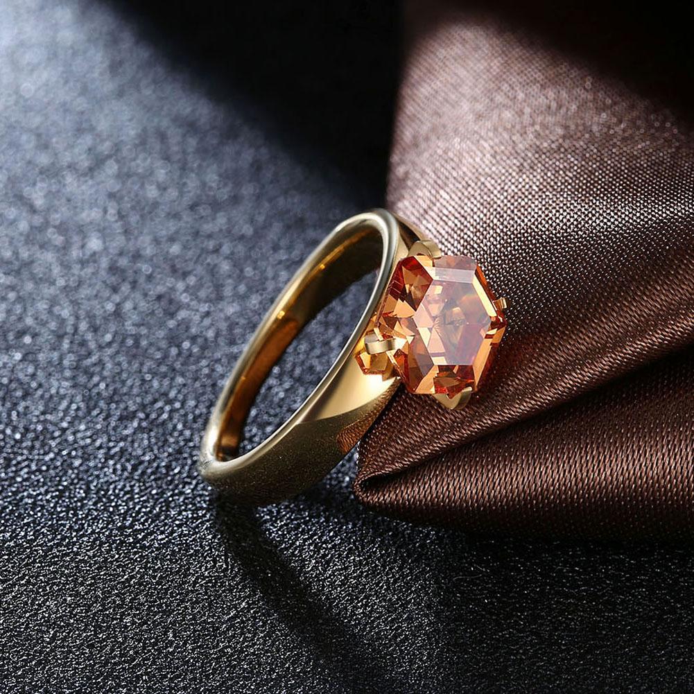 18K Gold over Stainless Steel Orange 1.00 Ct  Crystal Ring