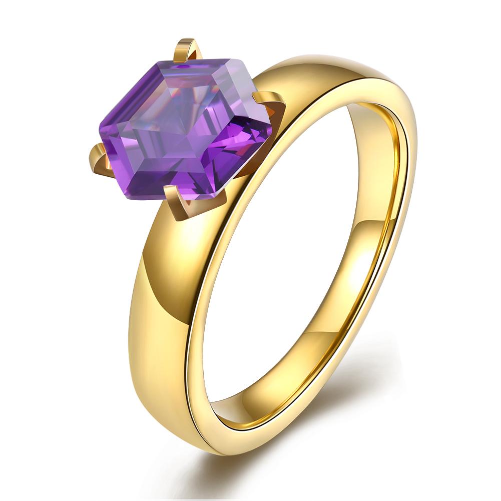 18K Gold over Stainless Steel Purple 1.00 Ct  Crystal Ring | Silver Milo