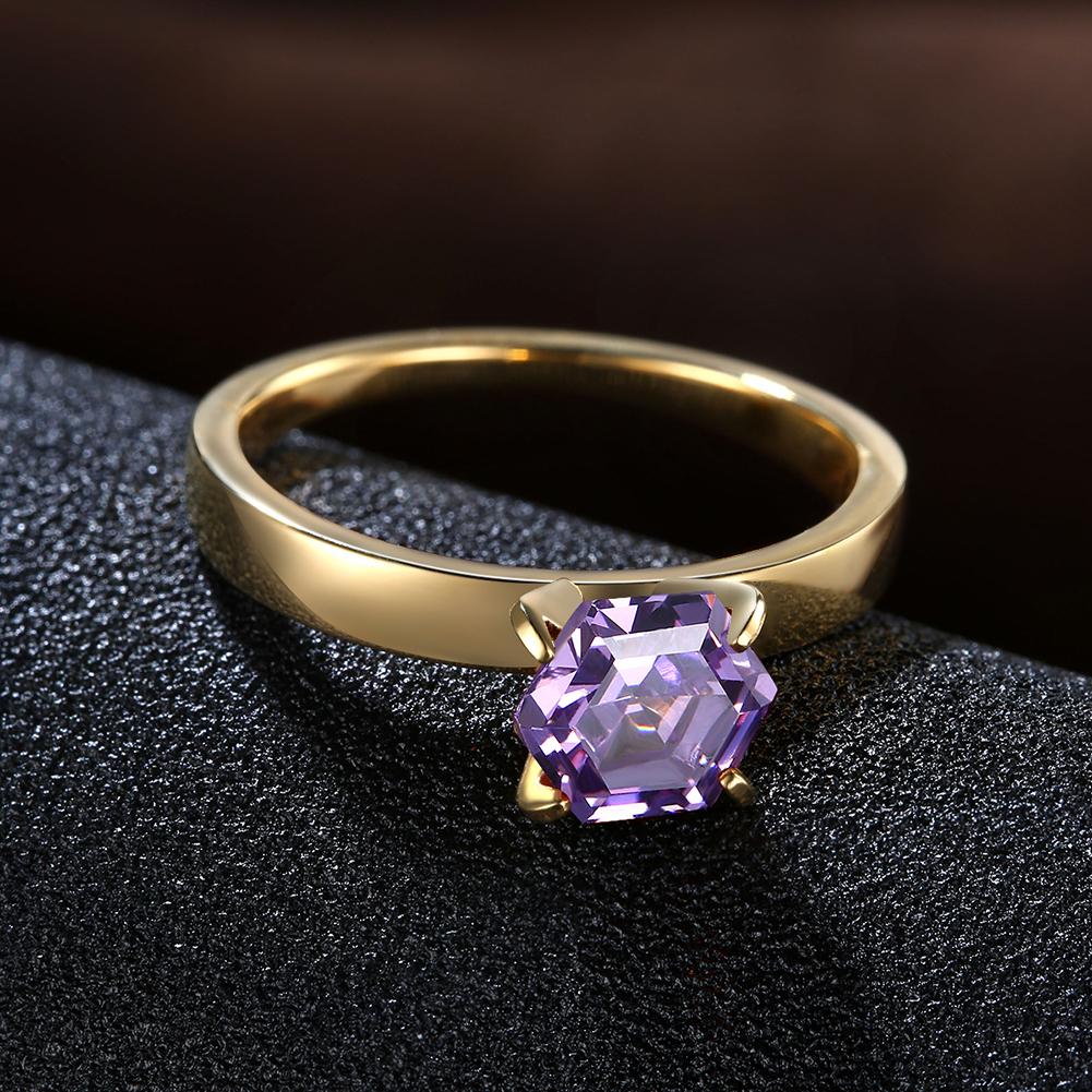 18K Gold over Stainless Steel Purple 1.00 Ct  Crystal Ring