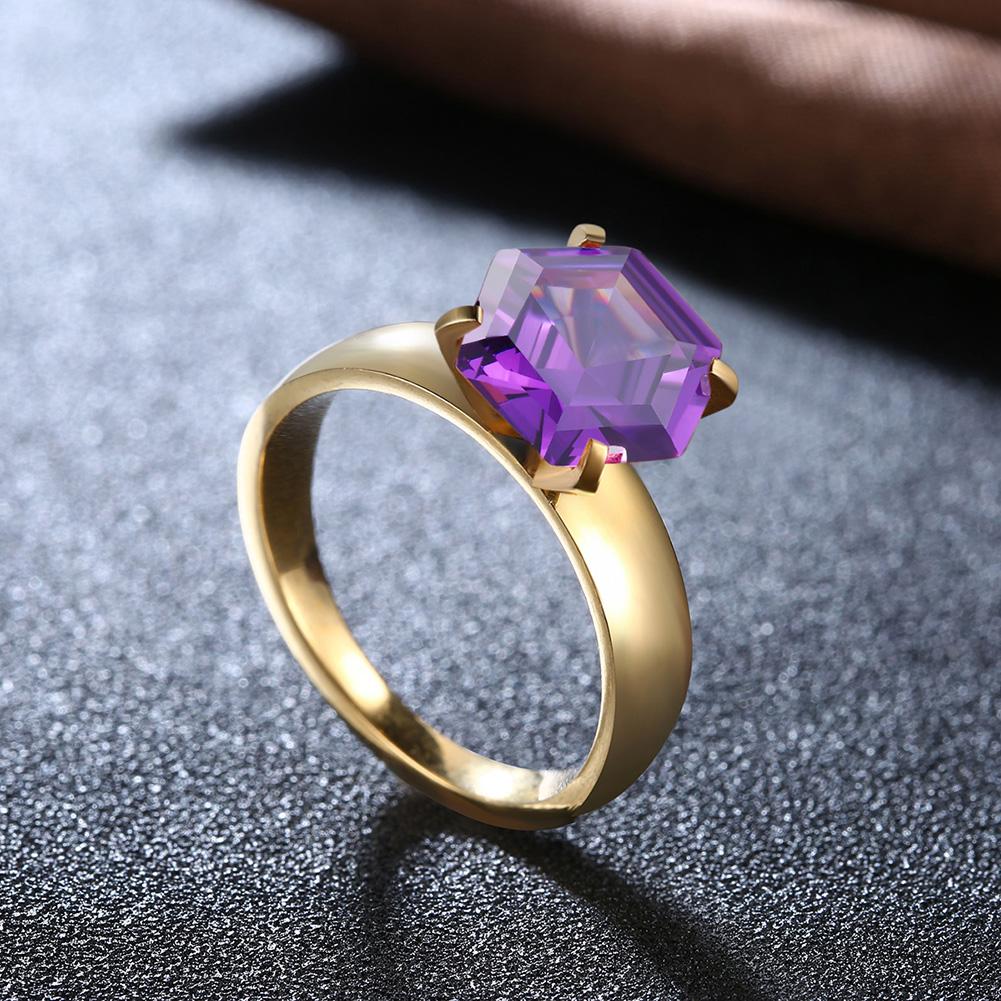 18K Gold over Stainless Steel Purple 1.00 Ct  Crystal Ring