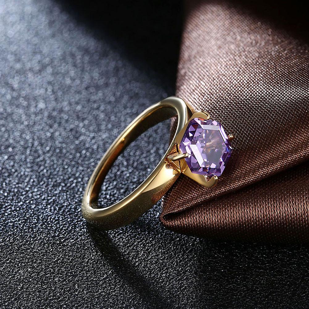 18K Gold over Stainless Steel Purple 1.00 Ct  Crystal Ring