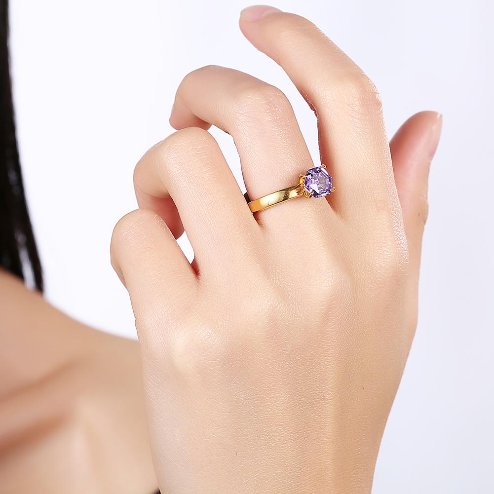 18K Gold over Stainless Steel Purple 1.00 Ct  Crystal Ring