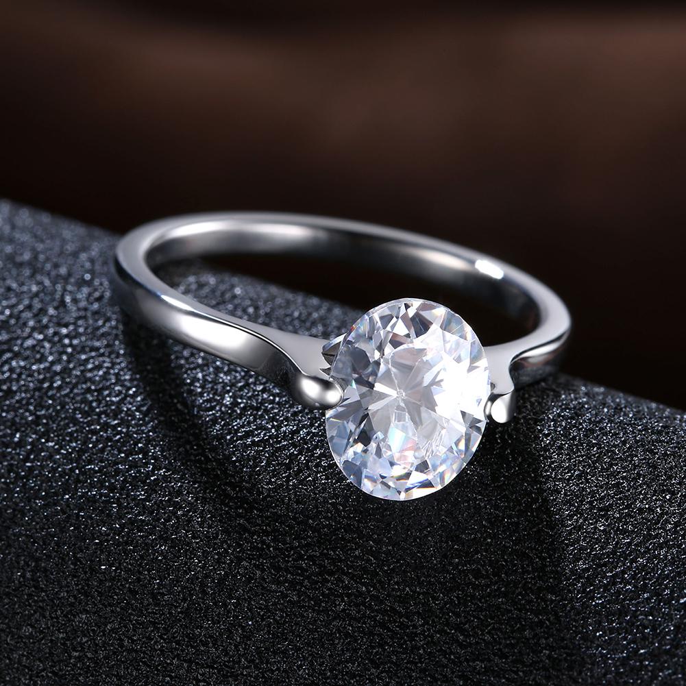 18K White Gold over Stainless Steel Clear Oval 1.00 Ct  Crystal Ring