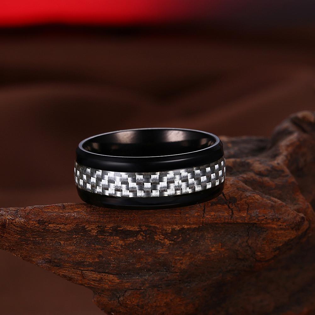 316L Stainless Steel Silver Brick Design Black Plating Ring