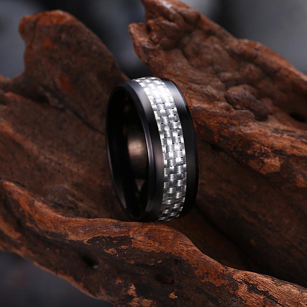 316L Stainless Steel Silver Brick Design Black Plating Ring