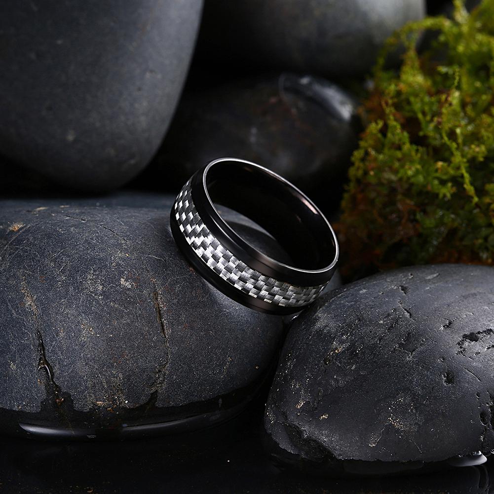 316L Stainless Steel Silver Brick Design Black Plating Ring