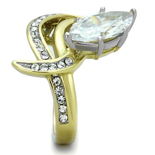 TK1546 - Two-Tone IP Gold (Ion Plating) Stainless Steel Ring with AAA