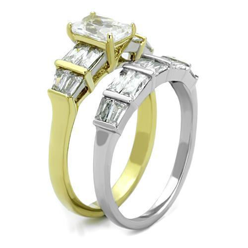 TK1708 - Two-Tone IP Gold (Ion Plating) Stainless Steel Ring with AAA