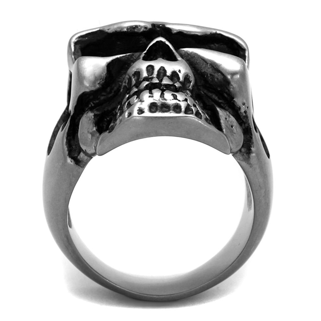 TK2419 - Antique Silver Stainless Steel Ring with Epoxy in Jet