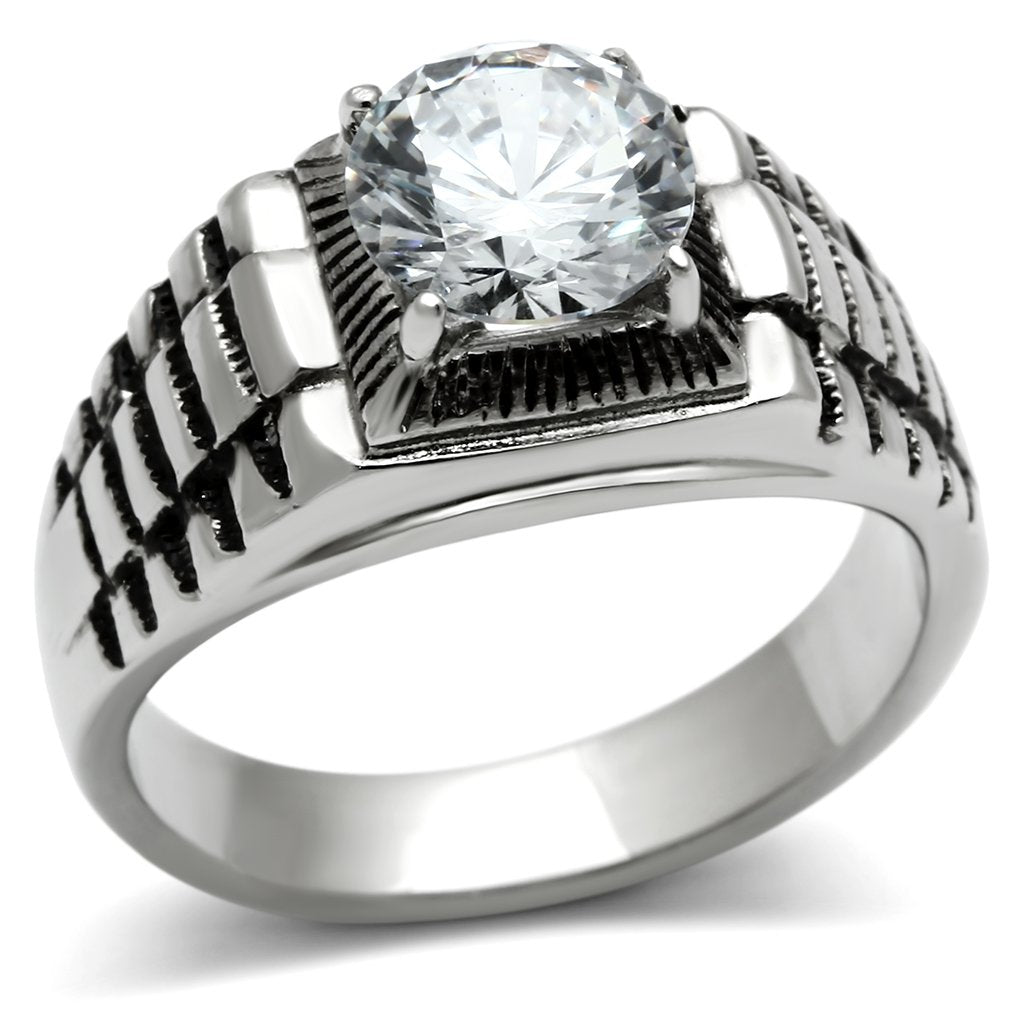 Men Stainless Steel Cubic Zirconia Rings TK485