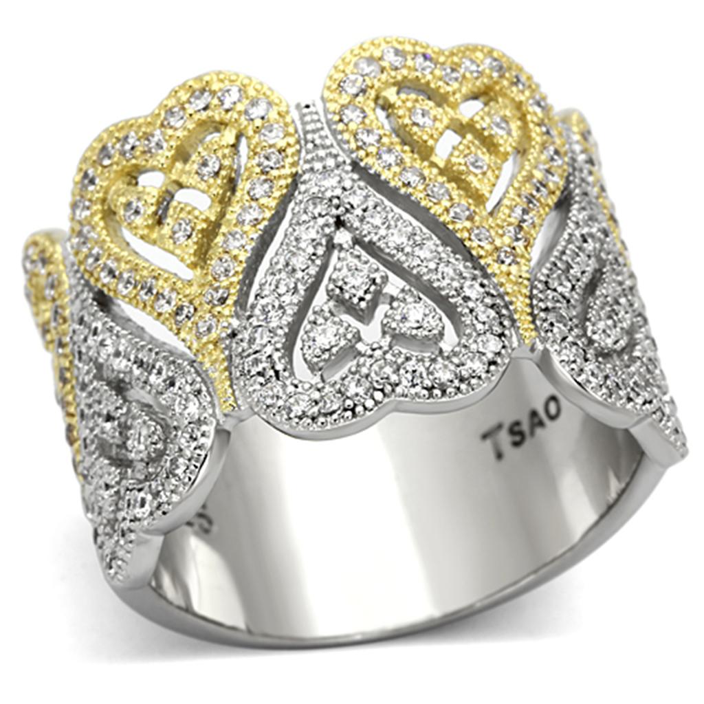 TS126 - Gold+Rhodium 925 Sterling Silver Ring with AAA Grade CZ in