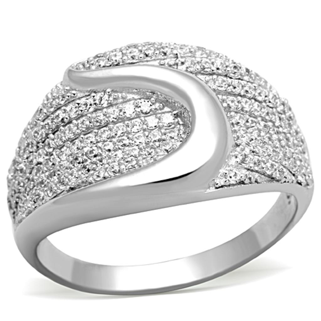 TS148 - Rhodium 925 Sterling Silver Ring with AAA Grade CZ in Clear