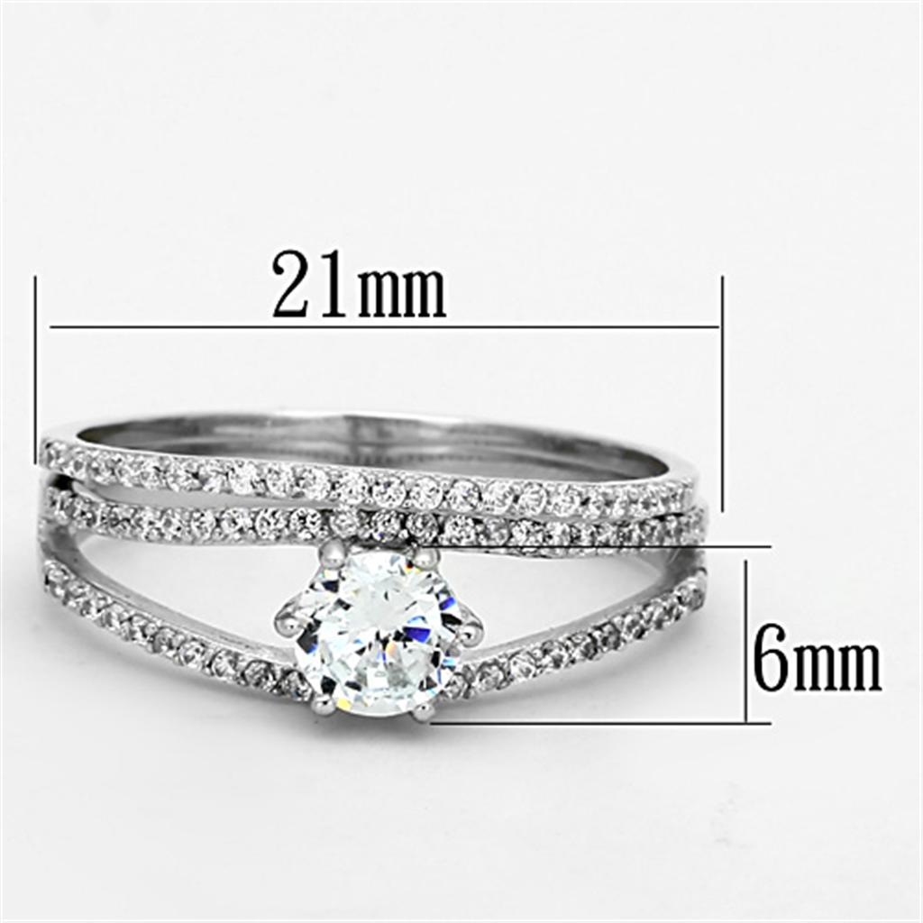 TS172 - Rhodium 925 Sterling Silver Ring with AAA Grade CZ in Clear