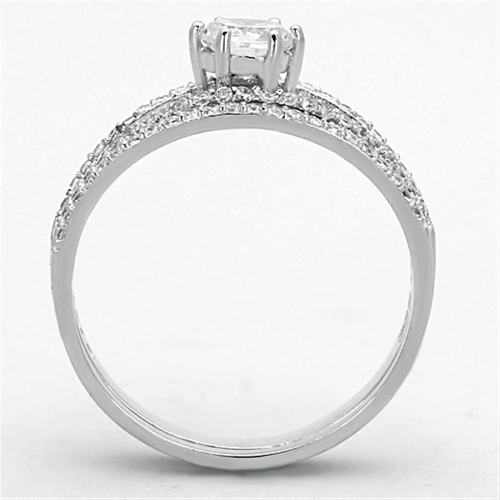 TS172 - Rhodium 925 Sterling Silver Ring with AAA Grade CZ in Clear