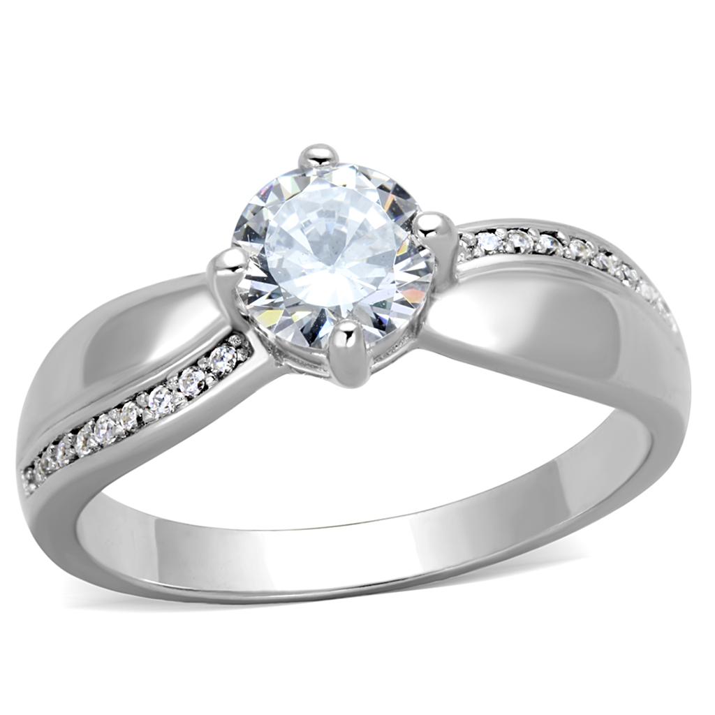 TS264 - Rhodium 925 Sterling Silver Ring with AAA Grade CZ in Clear