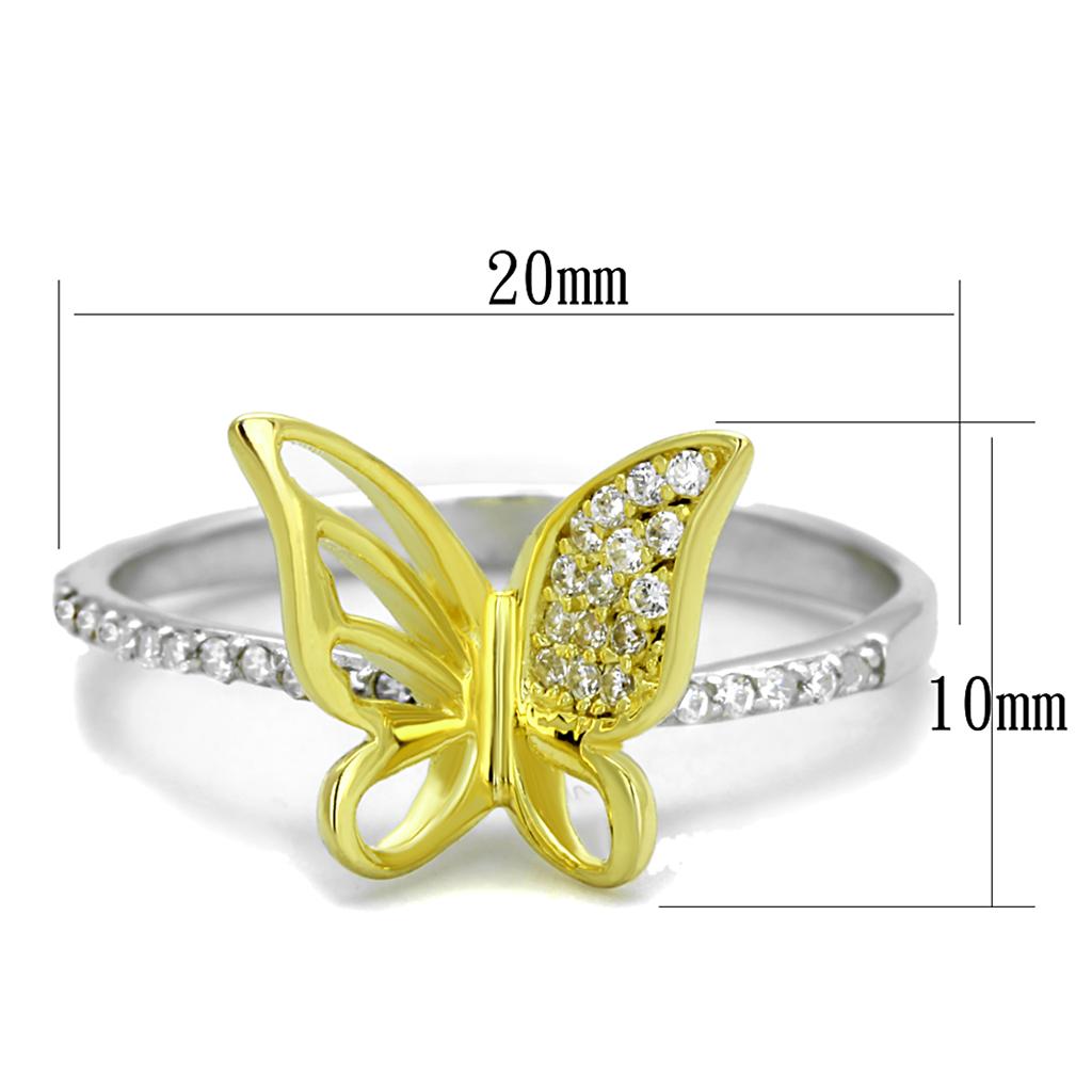 TS312 - Reverse Two-Tone 925 Sterling Silver Ring with AAA Grade CZ