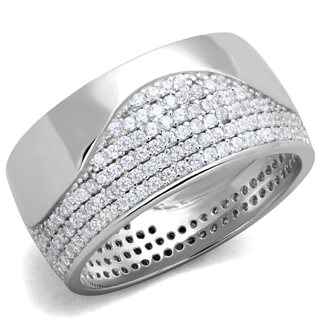 TS378 - Rhodium 925 Sterling Silver Ring with AAA Grade CZ in Clear