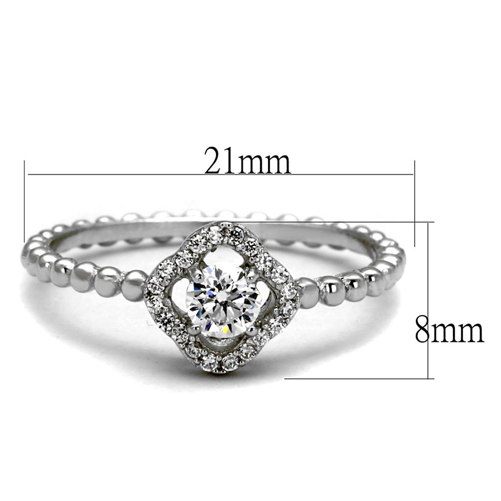 TS462 - Rhodium 925 Sterling Silver Ring with AAA Grade CZ in Clear