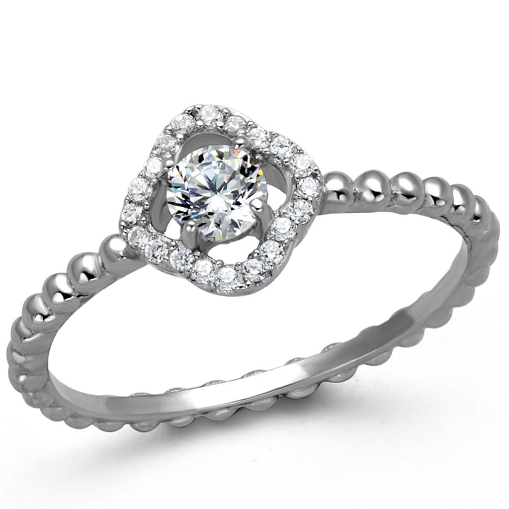 TS462 - Rhodium 925 Sterling Silver Ring with AAA Grade CZ in Clear