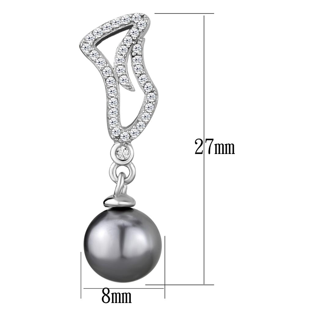 TS479 - Rhodium 925 Sterling Silver Earrings with Synthetic Pearl in