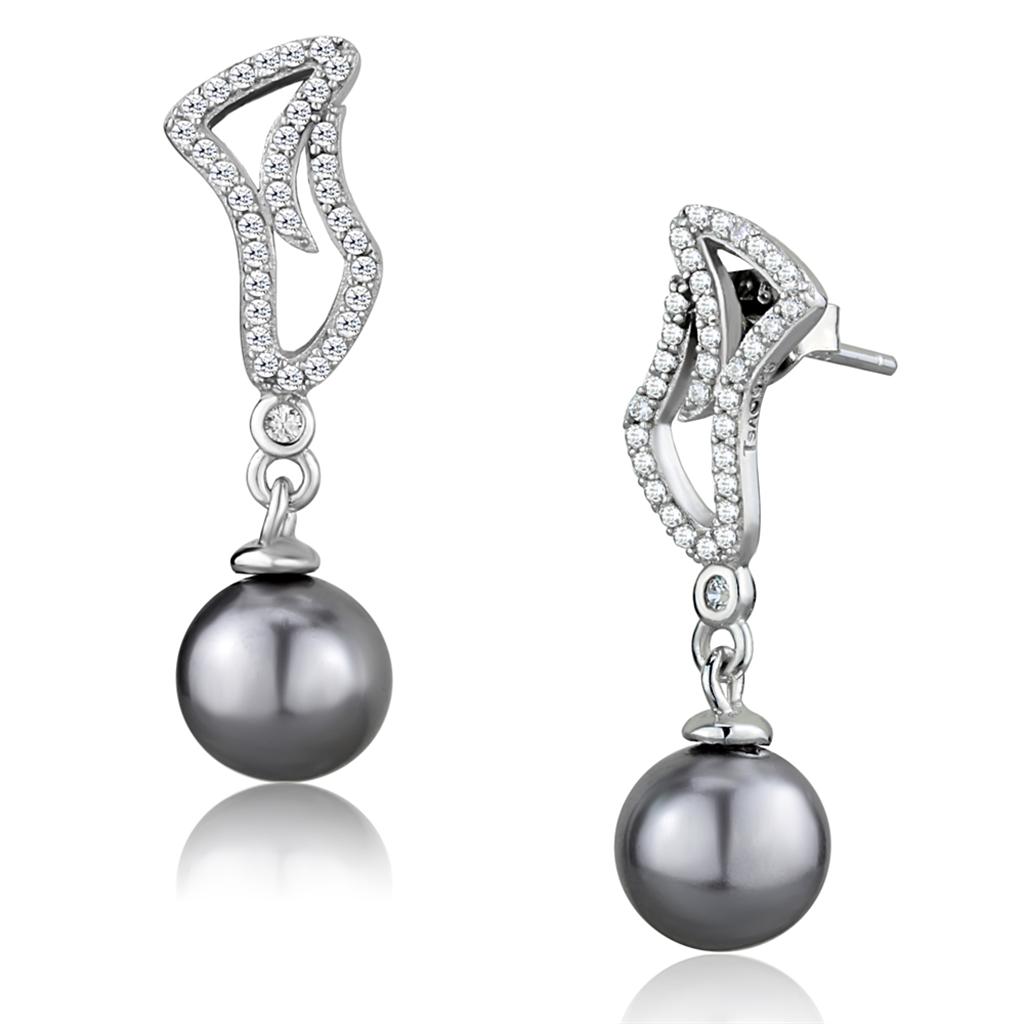 TS479 - Rhodium 925 Sterling Silver Earrings with Synthetic Pearl in