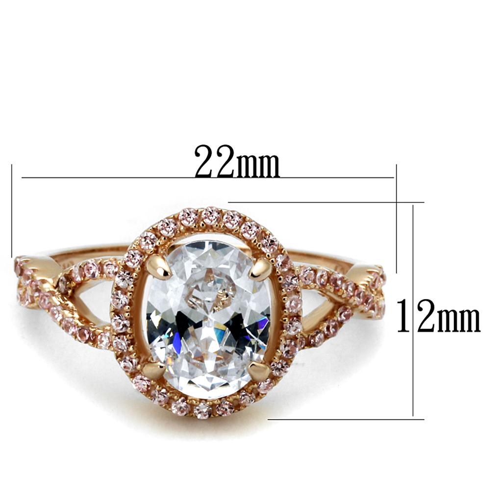 TS489 - Rose Gold 925 Sterling Silver Ring with AAA Grade CZ in Clear