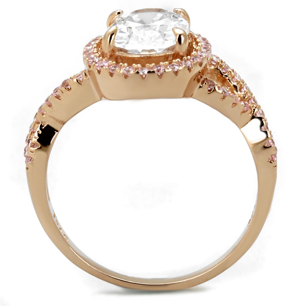 TS489 - Rose Gold 925 Sterling Silver Ring with AAA Grade CZ in Clear