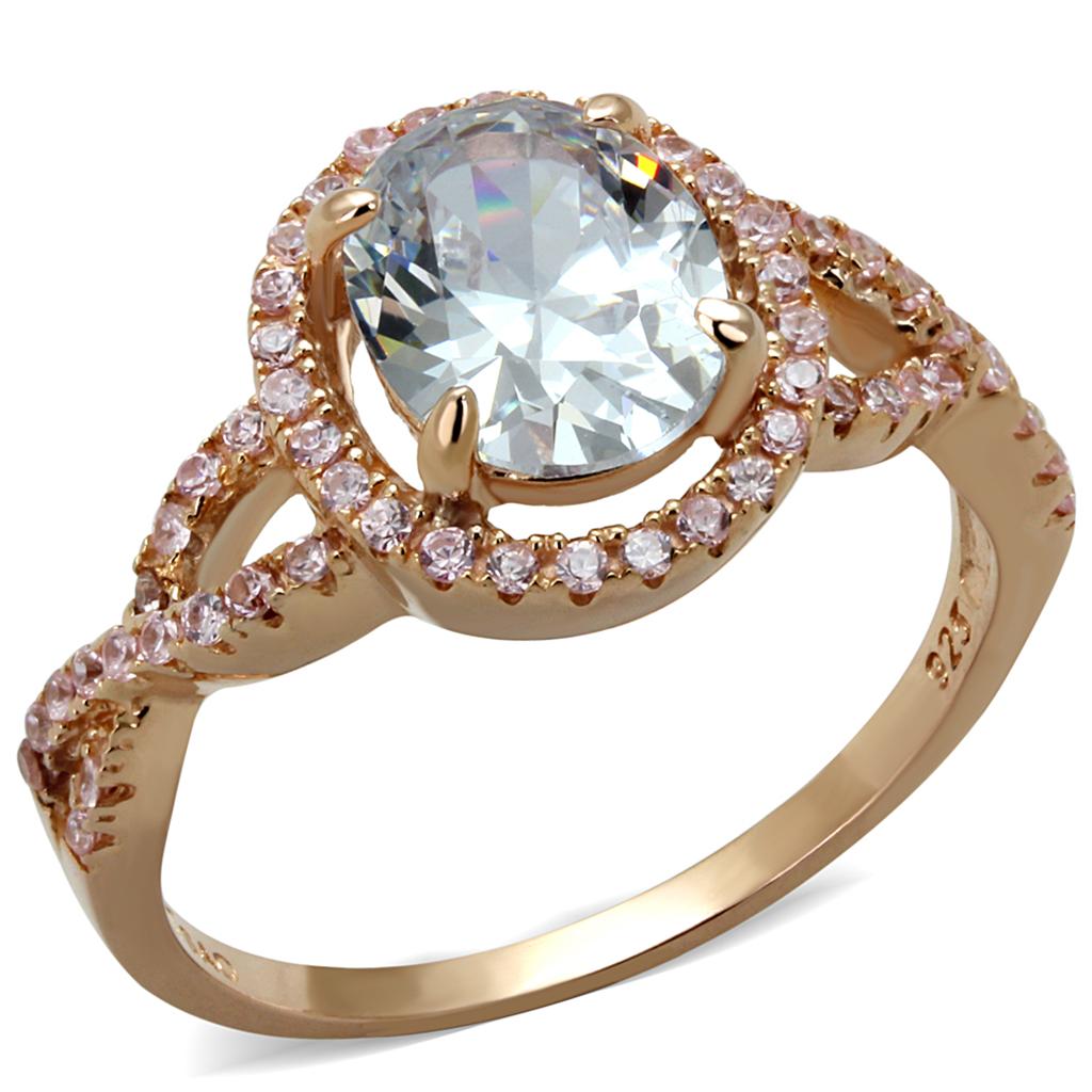 TS489 - Rose Gold 925 Sterling Silver Ring with AAA Grade CZ in Clear