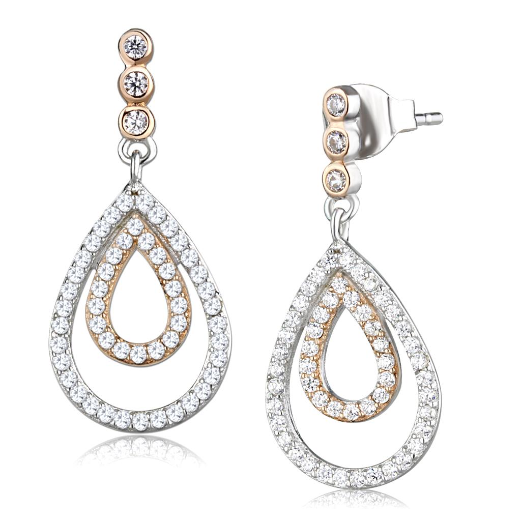 TS548 - Rose Gold + Rhodium 925 Sterling Silver Earrings with AAA