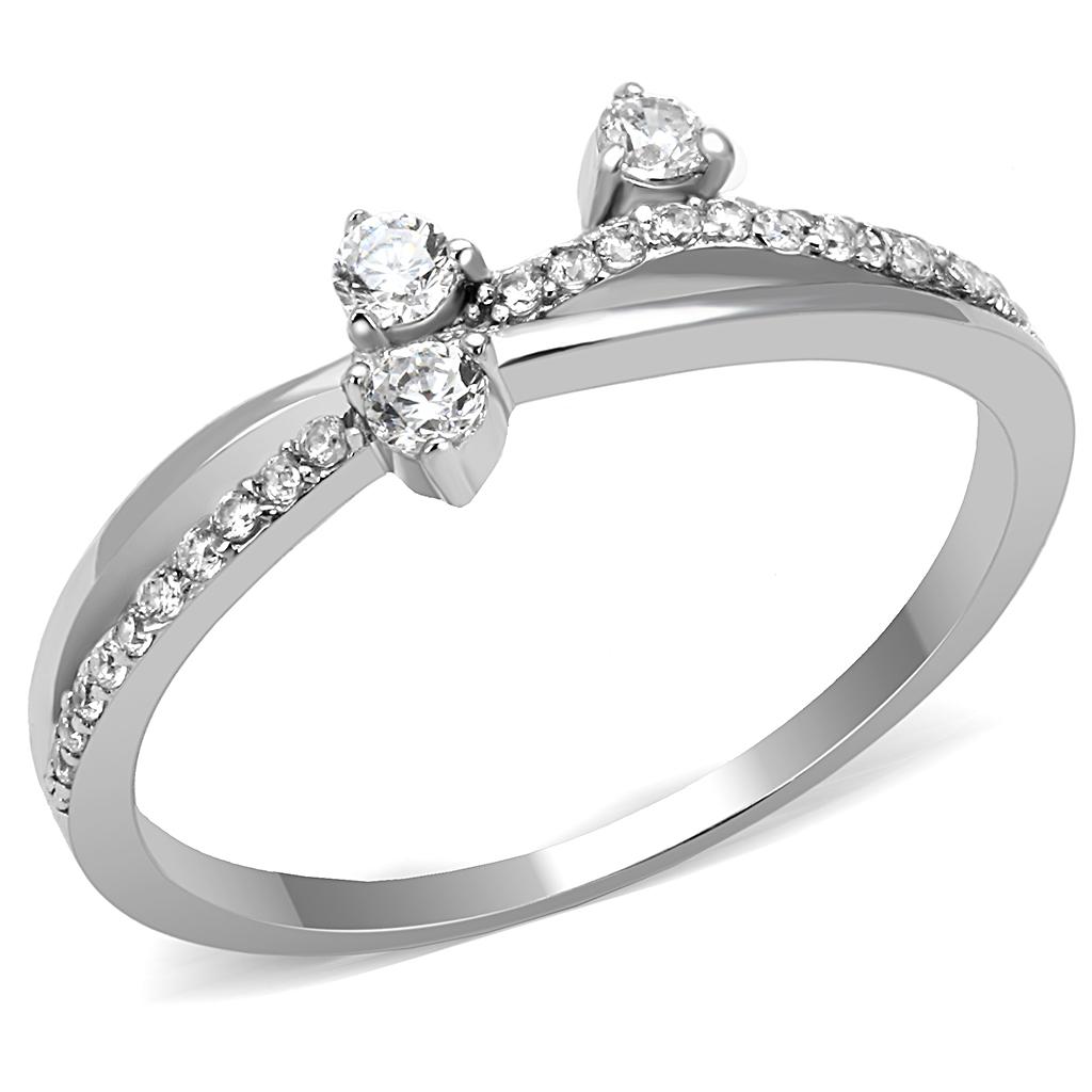 TS581 - Rhodium 925 Sterling Silver Ring with AAA Grade CZ in Clear