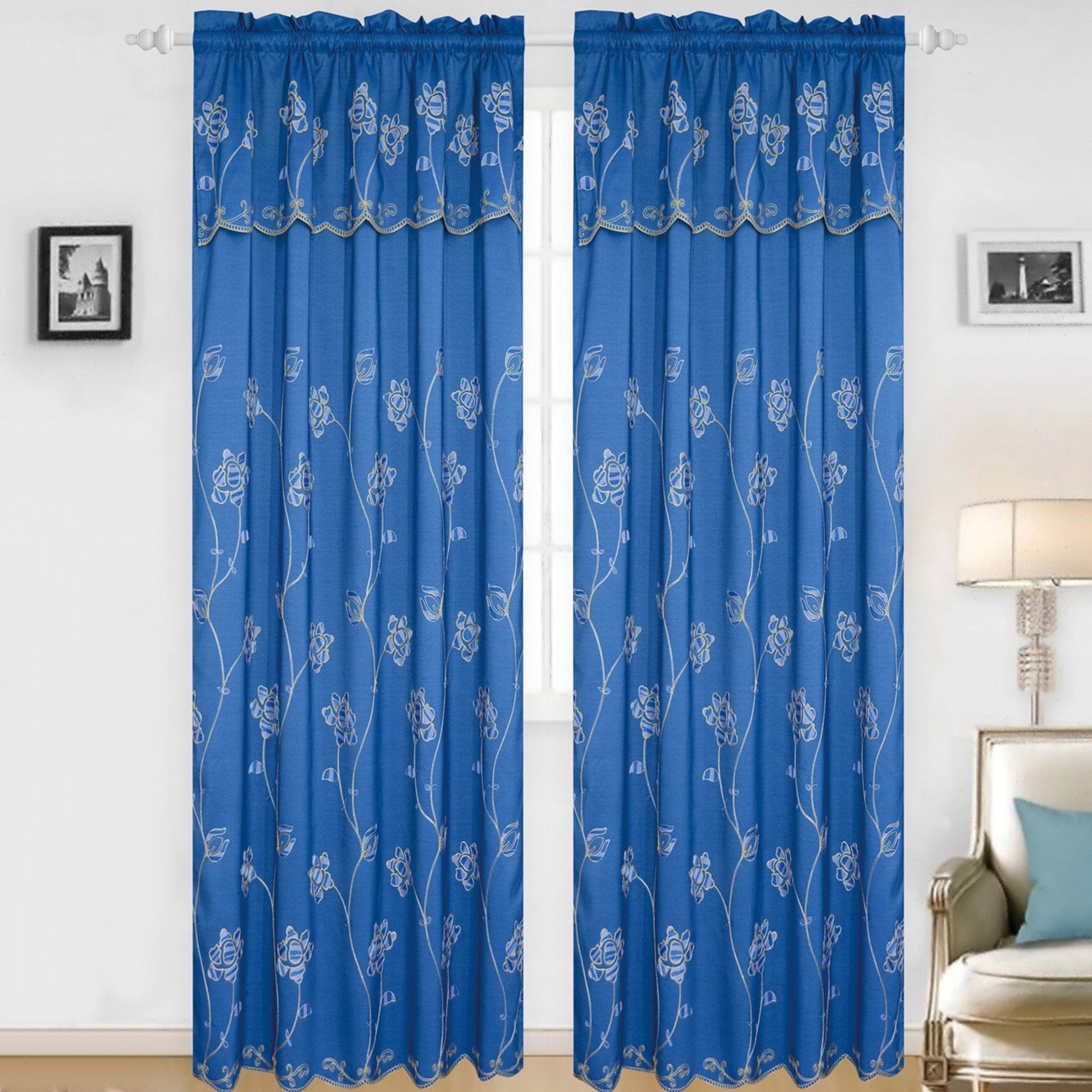 Claire - Jacquard Rod Pocket Panel with Attached Valance Set of Two -