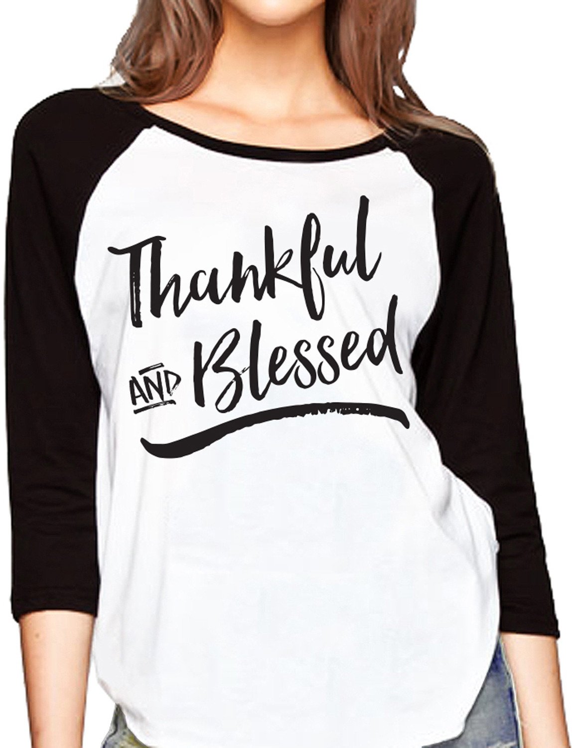 Thankful & Blessed Baseball Tee - Black Print | Orange Apollo